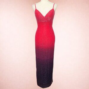 Vintage Sean X Press Red Ombre Beaded Silk Maxi